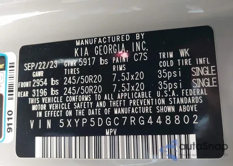 2024 Kia Telluride Sx X-Line из США, поврежденный, VIN 5XYP5DGC7RG448802